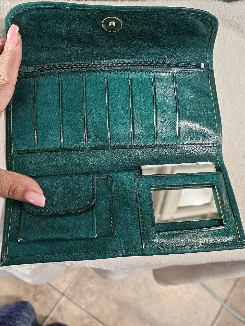 Tooled Floral Leather Wallet - Deep Teal Women's Clutch